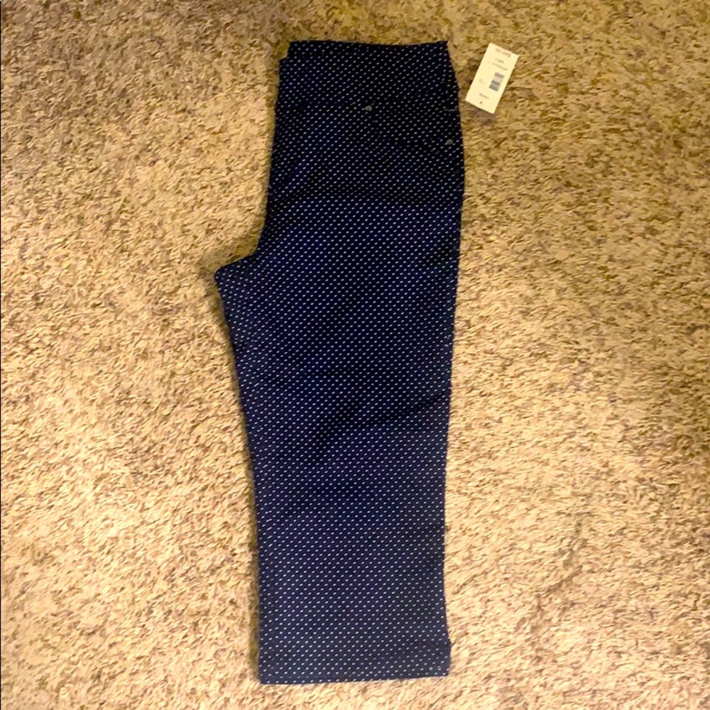Navy and white polka dot capris